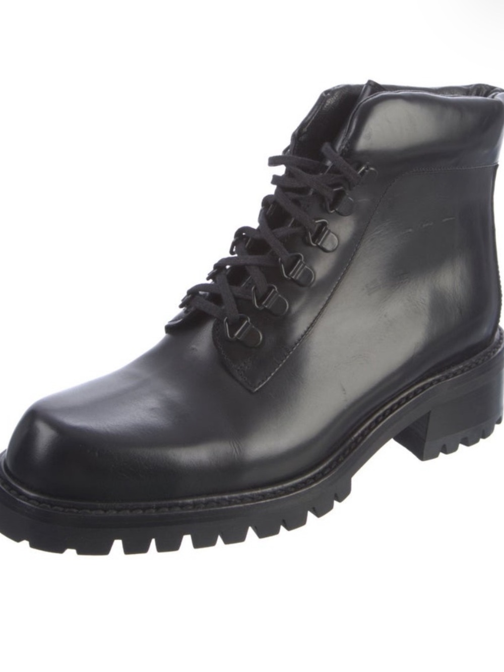 Prada Black Leather Lug-Sole Combat Boot